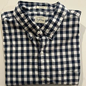 J. Crew short Sleeve plaid men shirt navy and white, size XL